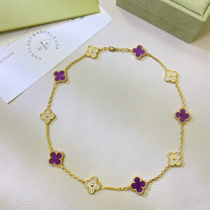 [shinejoy Jewelry]CLOVER 10 MOTIFS  PURPLE VIOLET DIAMOND NECKLACE
