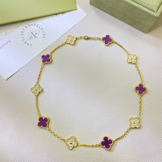 [shinejoy Jewelry]CLOVER 10 MOTIFS  PURPLE VIOLET DIAMOND NECKLACE