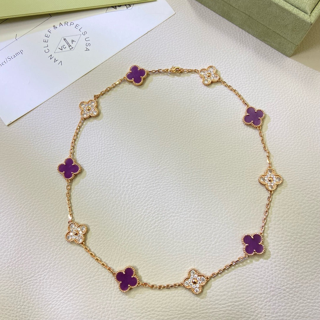 [shinejoy Jewelry]CLOVER 10 MOTIFS  PURPLE VIOLET DIAMOND NECKLACE