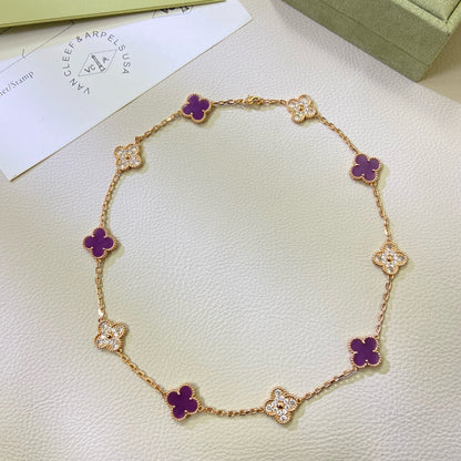 [shinejoy Jewelry]CLOVER 10 MOTIFS  PURPLE VIOLET DIAMOND NECKLACE