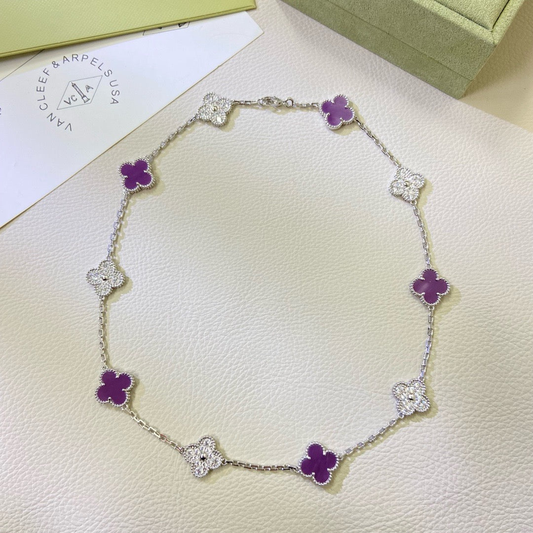 [shinejoy Jewelry]CLOVER 10 MOTIFS  PURPLE VIOLET DIAMOND NECKLACE