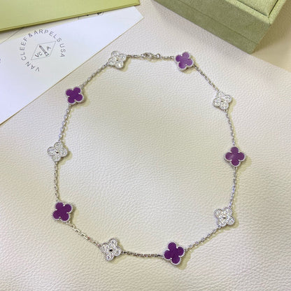[shinejoy Jewelry]CLOVER 10 MOTIFS  PURPLE VIOLET DIAMOND NECKLACE