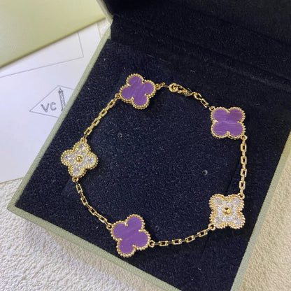 [⭐Shinejoy] COLLECTION BRACELETS TRÈFLE 5 MOTIFS VIOLETS