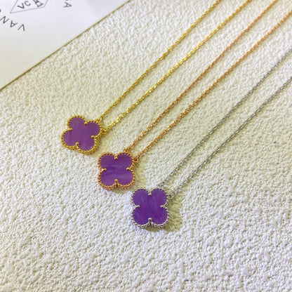 [shinejoy Jewelry]CLOVER 15MM  PURPLE VIOLET NECKLACE