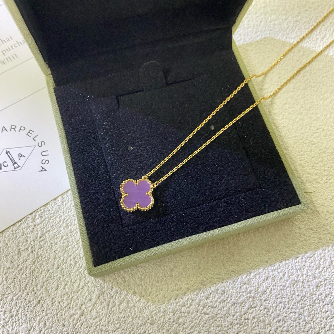 [shinejoy Jewelry]CLOVER 15MM  PURPLE VIOLET NECKLACE
