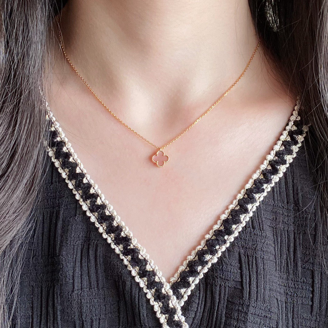 [Shinejoy]CLOVER 15MM PINK MOTHER-OF-PEARL SINGLE FLOWER NECKLACE