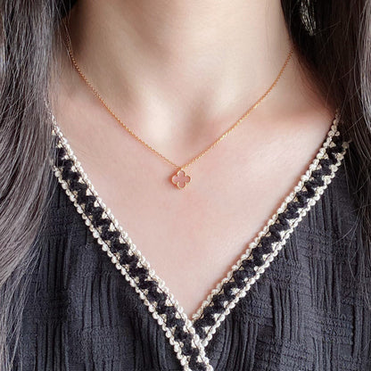 [Shinejoy]CLOVER 15MM PINK MOTHER-OF-PEARL SINGLE FLOWER NECKLACE