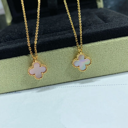 [Shinejoy]CLOVER 15MM PINK MOTHER-OF-PEARL SINGLE FLOWER NECKLACE