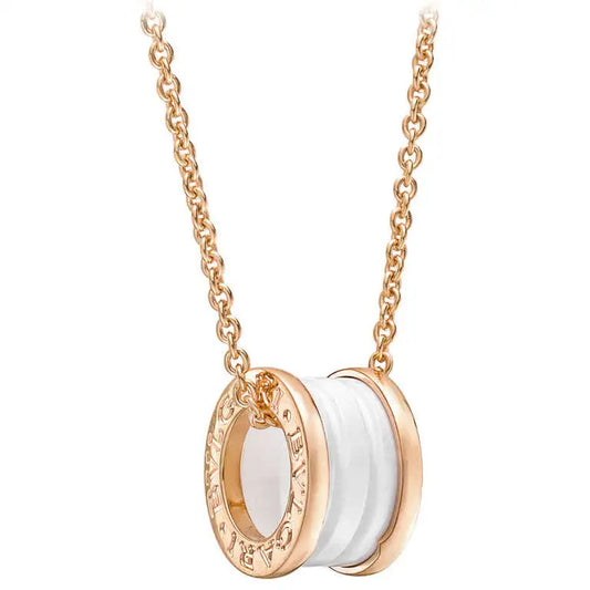 [Shinejoy]ZERO 1 WHITE CERAMIC PINK GOLD DIAMOND NECKLACE