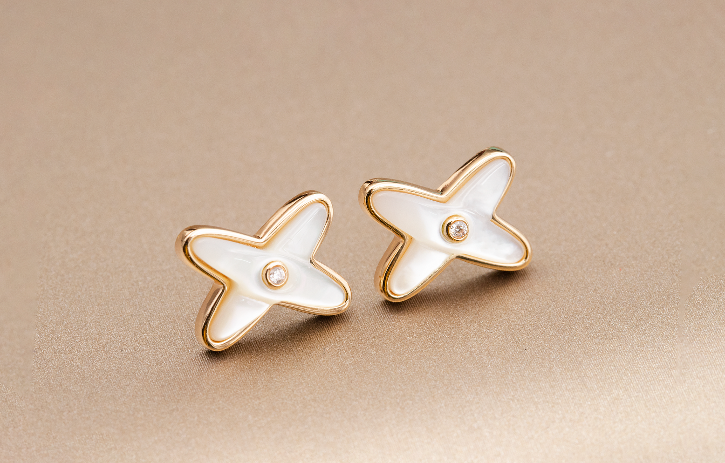[Shinejoy]JEUX DE WHITE MOP ROSE GOLD DIAMOND EARRINGS