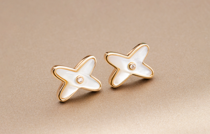 [Shinejoy]JEUX DE WHITE MOP ROSE GOLD DIAMOND EARRINGS