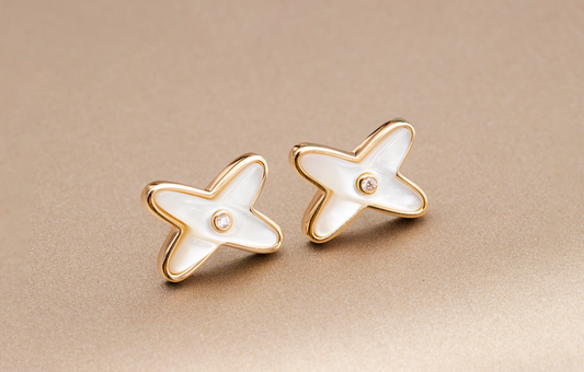 [Shinejoy]JEUX DE WHITE MOP ROSE GOLD DIAMOND EARRINGS