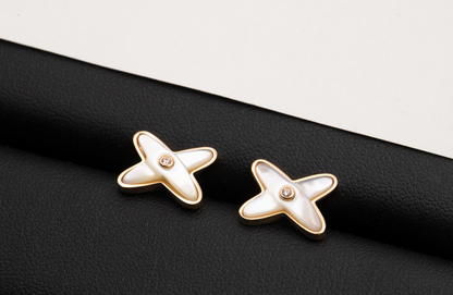 [Shinejoy]JEUX DE WHITE MOP ROSE GOLD DIAMOND EARRINGS