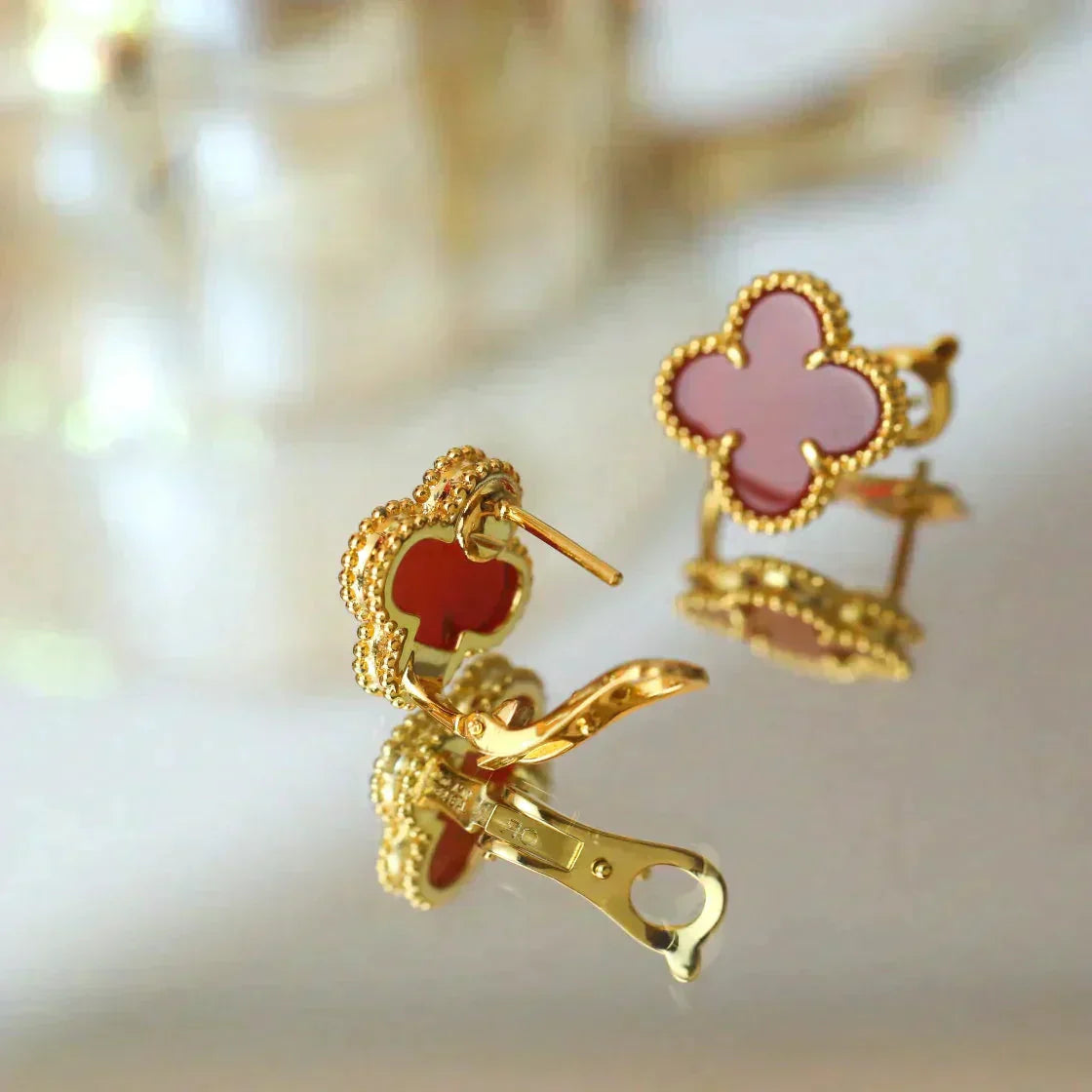 [Shinejoy]CLOVER MEDIUM 1 MOTIFS CARNELIAN  EARRINGS