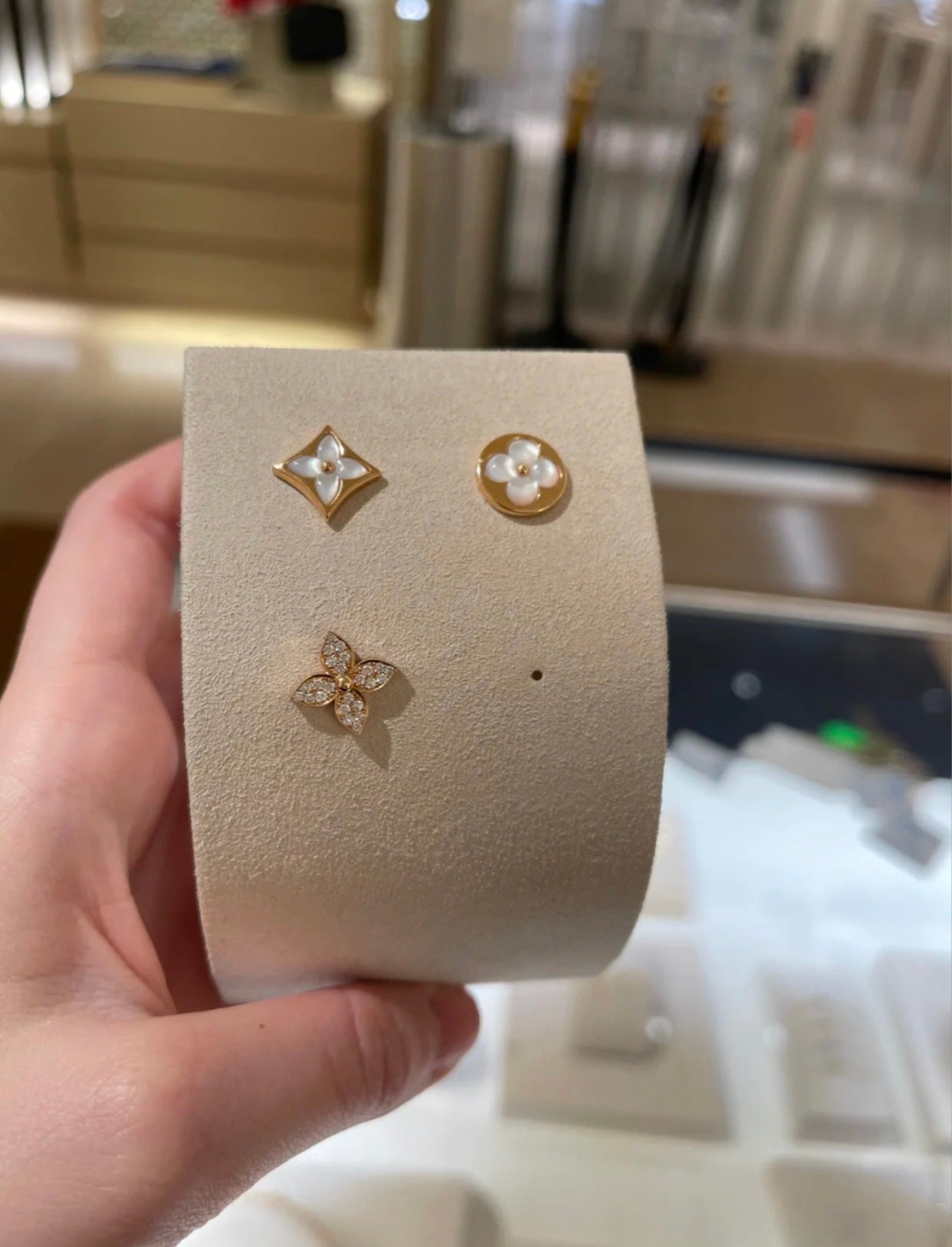 [Shinejoy]STAR BLOSSOM STUD EARRINGS PINK GOLD DIAMONDS