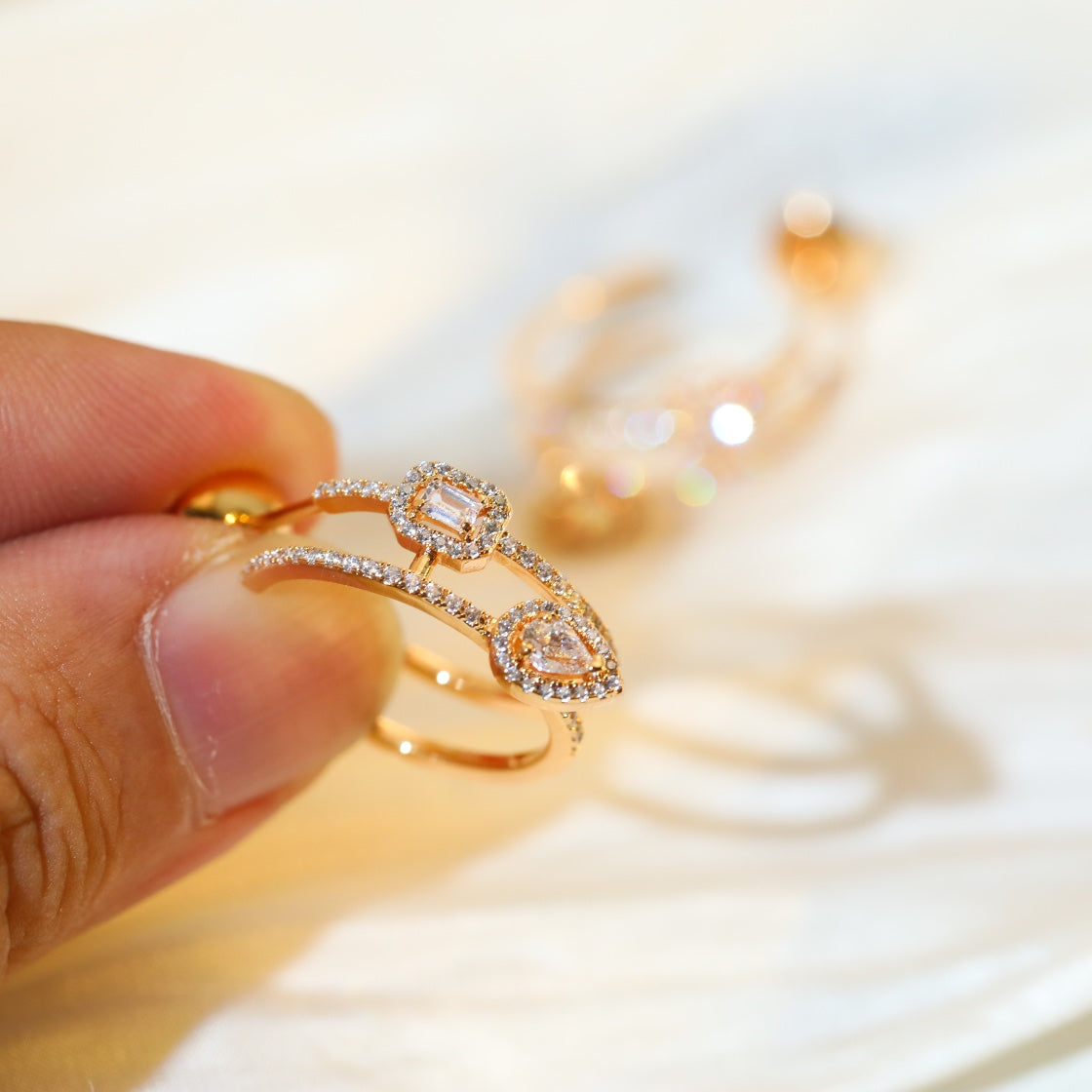 [Shinejoy]CREOLES MY TWIN 2 RANGS SILVER DIAMOND EARRINGS