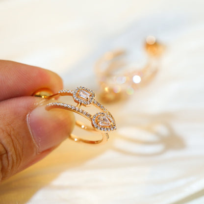 [Shinejoy]CREOLES MY TWIN 2 RANGS SILVER DIAMOND EARRINGS