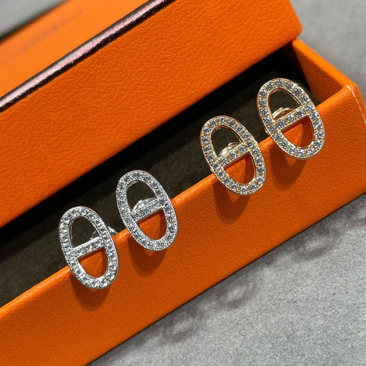 [Shinejoy]HM FULL DIAMOND PIG NOSE STUD EARRINGS