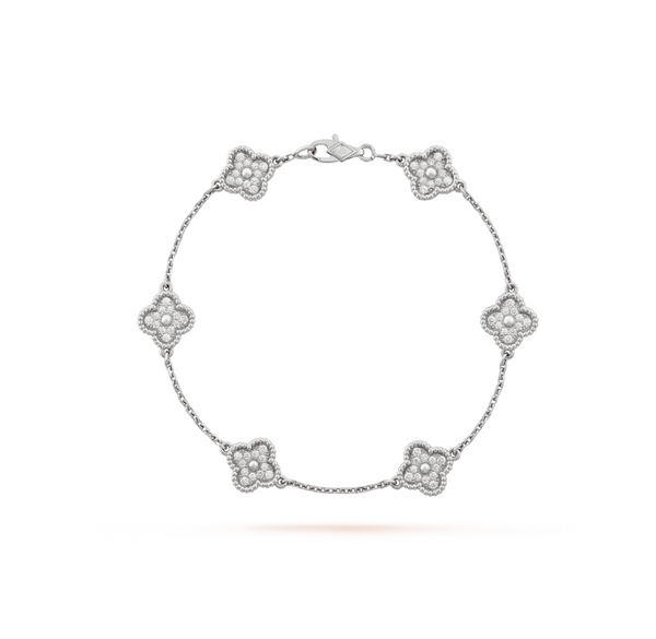 [Shinejoy]CLOVER 6 MOTIF SILVER DIAMOND BRACELET