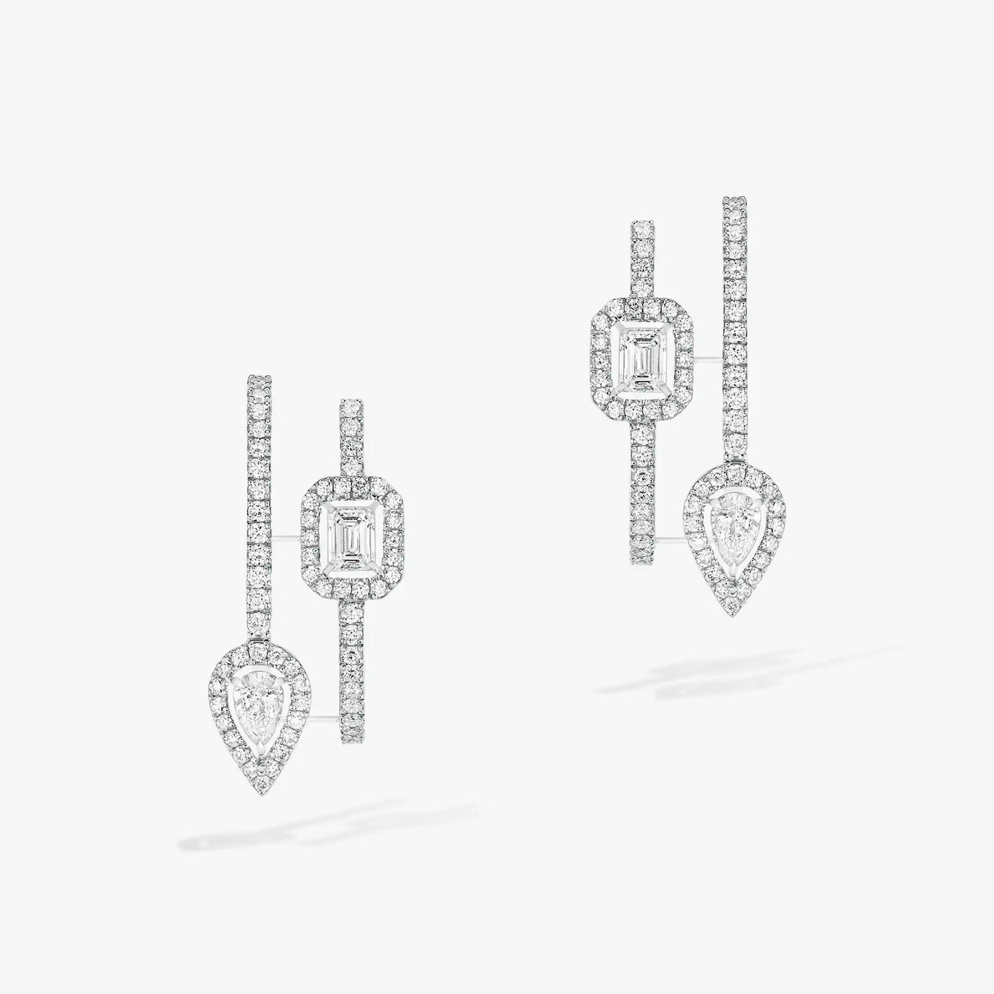[Shinejoy]CREOLES MY TWIN 2 RANGS SILVER DIAMOND EARRINGS