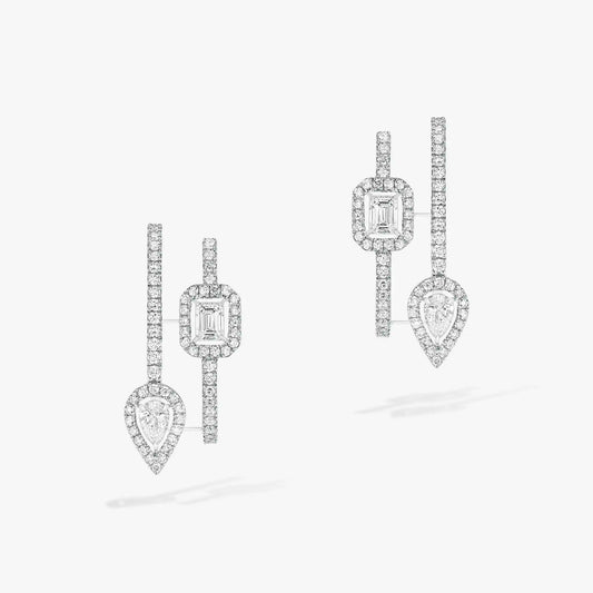 [Shinejoy]CRÉOLES MY TWIN 2 RANGS ARGENT DIAMANT BOUCLES D'OREILLES