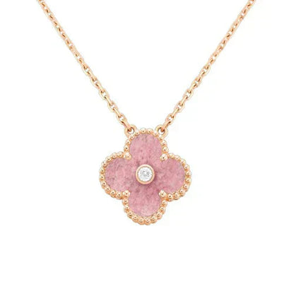 [Shinejoy]CLOVER 15MM DIAMOND RHODONITE NECKLACE
