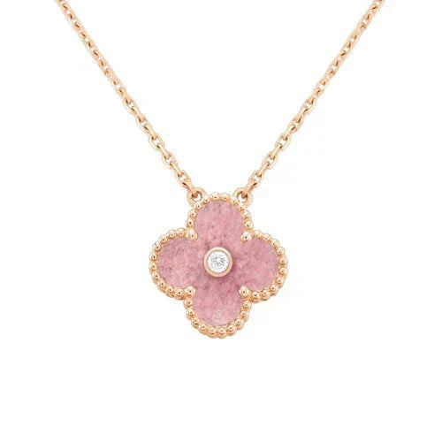[Shinejoy]CLOVER 15MM DIAMOND RHODONITE NECKLACE