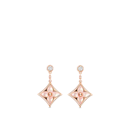 [Shinejoy]DOUBLE STAR PINK GOLD MOP DROP EARRINGS