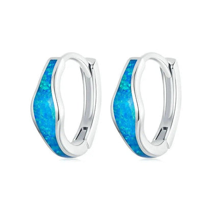 Boucles d'oreilles créoles en opale pour femme Plaqué or blanc