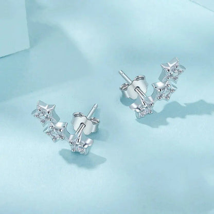 Boucles d'oreilles clous petites étoiles argentées pour femmes et adolescentes