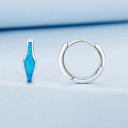 Boucles d'oreilles créoles en opale pour femme Plaqué or blanc