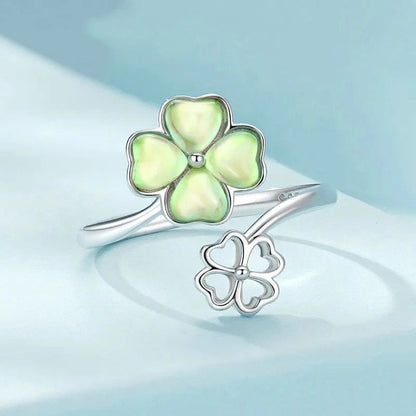 Bague Trèfle à Quatre Feuilles Plaqué Or Blanc