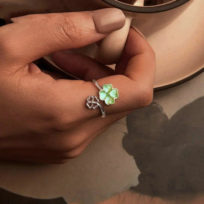 Bague Trèfle à Quatre Feuilles Plaqué Or Blanc