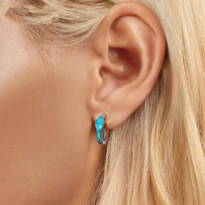 Boucles d'oreilles créoles en opale pour femme Plaqué or blanc