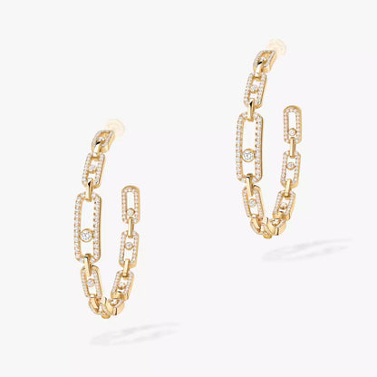 [[Shinejoy]Move Link Diamond Hoop Earrings