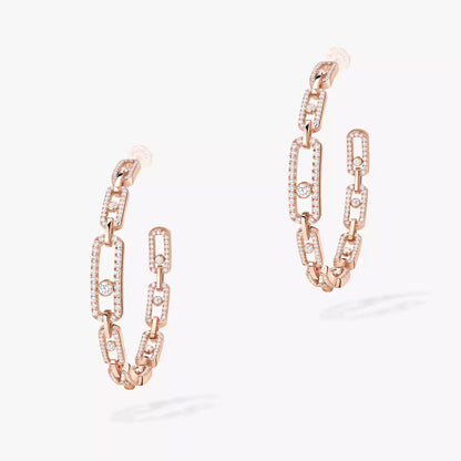 [[Shinejoy]Move Link Diamond Hoop Earrings