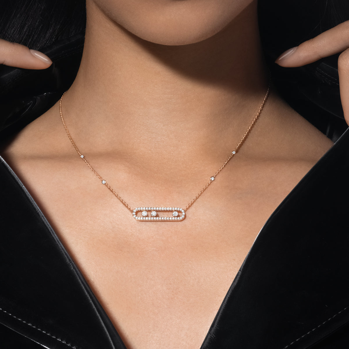 [Shinejoy] Move Pave_ Rose Gold Diamond Necklace