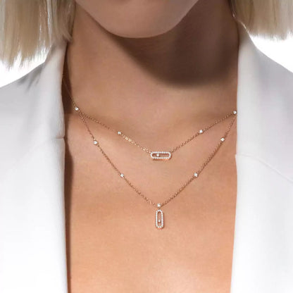[Shinejoy]2 Rows Rose Gold Diamond Pave_ Necklace Move Uno
