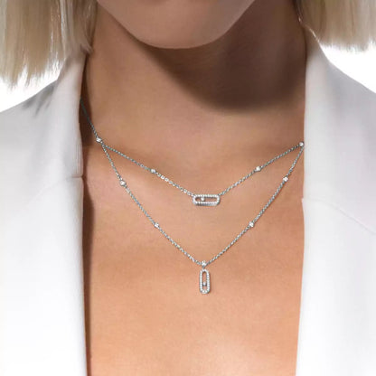 [Shinejoy]2 Rows Rose Gold Diamond Pave_ Necklace Move Uno