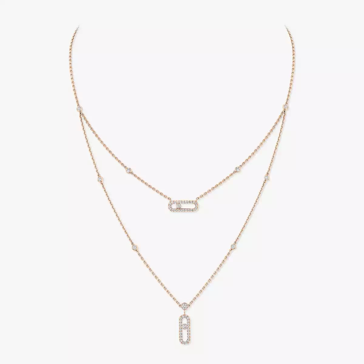 [Shinejoy]2 Rows Rose Gold Diamond Pave_ Necklace Move Uno