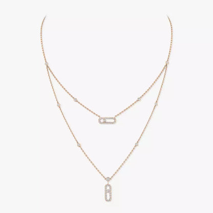 [Shinejoy]2 Rows Rose Gold Diamond Pave_ Necklace Move Uno