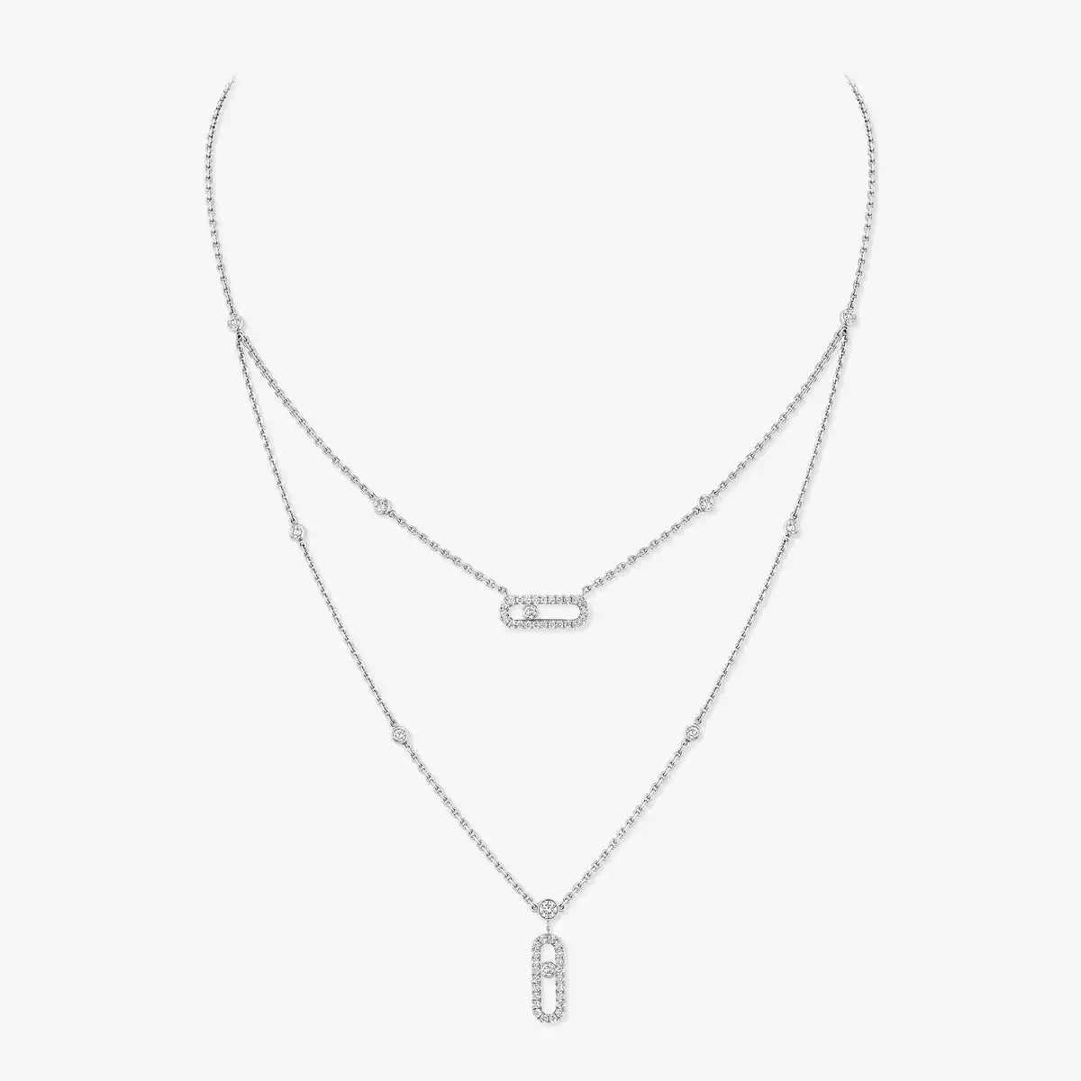 [Shinejoy]2 Rows Rose Gold Diamond Pave_ Necklace Move Uno