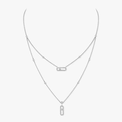 [Shinejoy]2 Rows Rose Gold Diamond Pave_ Necklace Move Uno