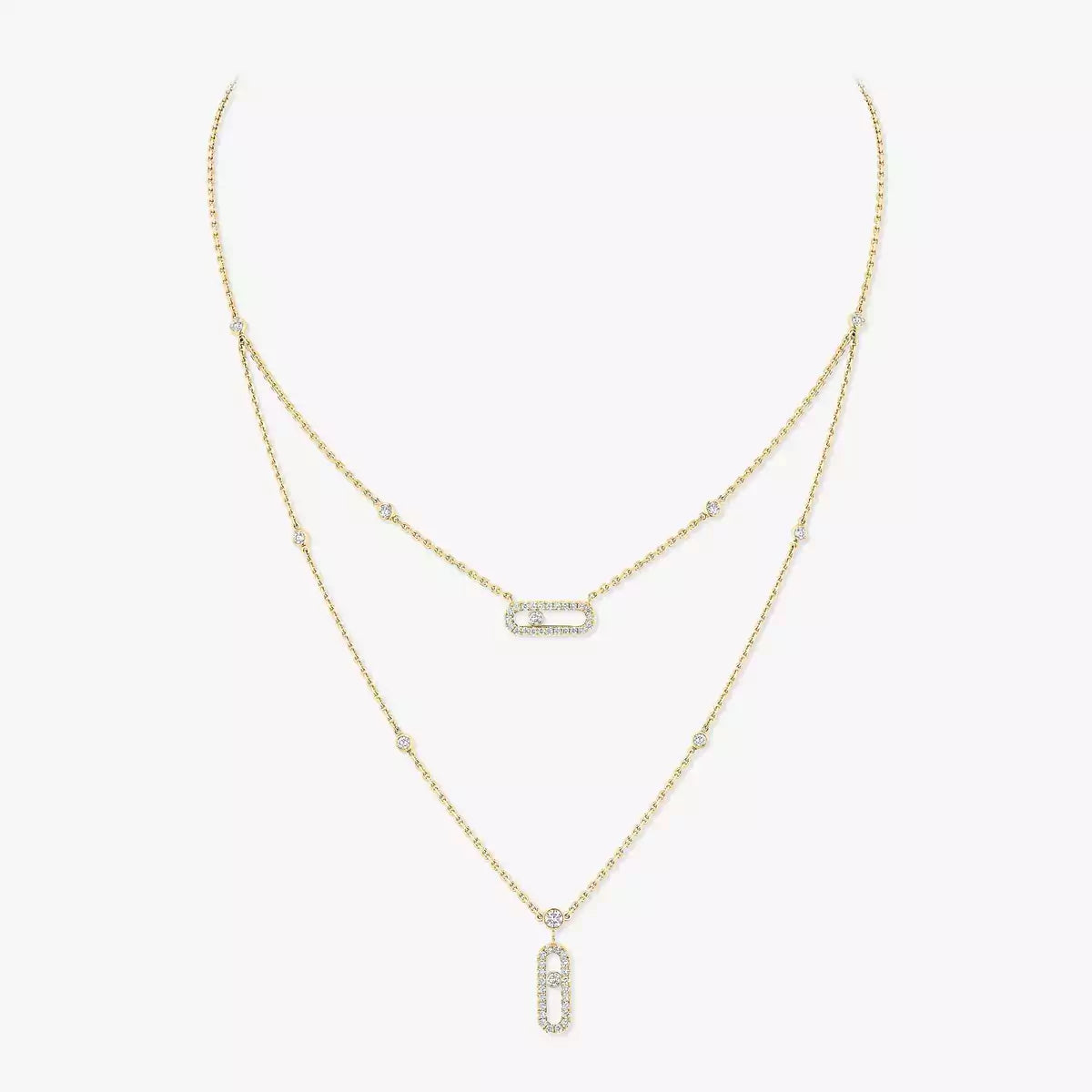 [Shinejoy]2 Rows Rose Gold Diamond Pave_ Necklace Move Uno