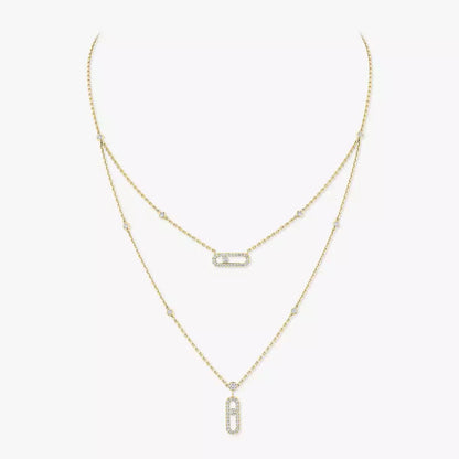 [Shinejoy]2 Rows Rose Gold Diamond Pave_ Necklace Move Uno