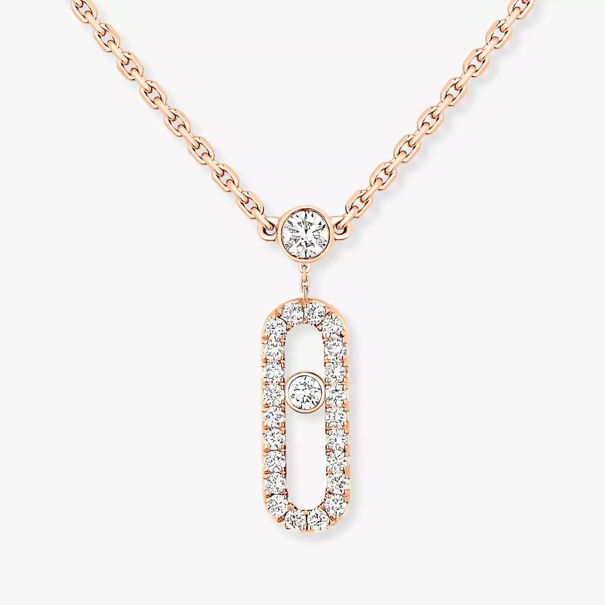 [Shinejoy]2 Rows Rose Gold Diamond Pave_ Necklace Move Uno