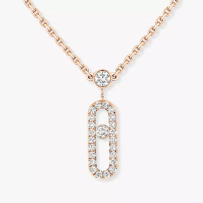 [Shinejoy]2 Rows Rose Gold Diamond Pave_ Necklace Move Uno