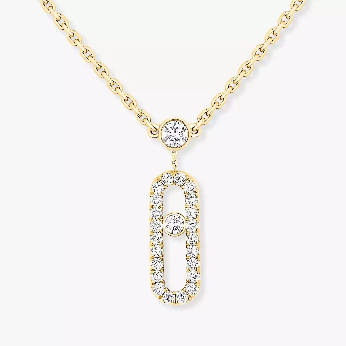 [Shinejoy]2 Rows Rose Gold Diamond Pave_ Necklace Move Uno