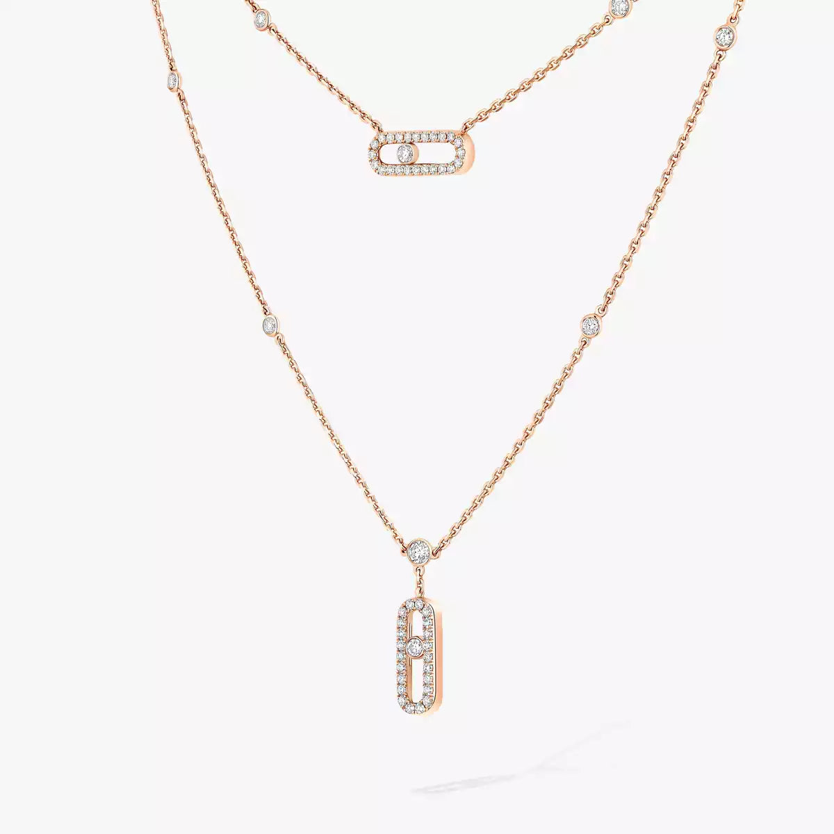 [Shinejoy]2 Rows Rose Gold Diamond Pave_ Necklace Move Uno