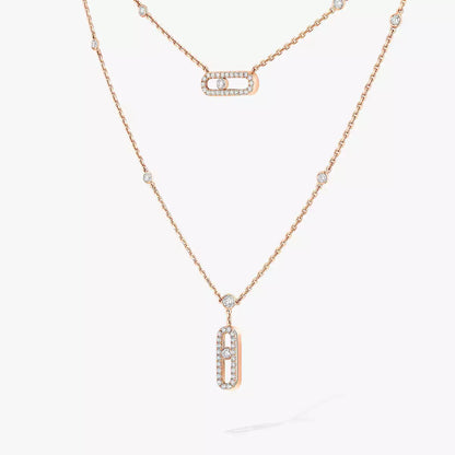 [Shinejoy]2 Rows Rose Gold Diamond Pave_ Necklace Move Uno